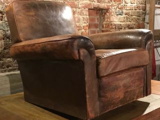 antique french art deco mid century look leather club chair 3