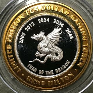 Reno Hilton $10 Silver Strike Token Year Of The Dragon 2000 2048 Coin