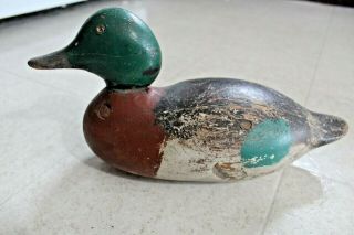 Antique Hand Carved Painted Wood Wooden Mallard Duck Decoy Glass Eyes 2