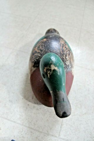 Antique Hand Carved Painted Wood Wooden Mallard Duck Decoy Glass Eyes 3