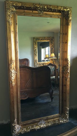 Antique Aged Gold Ornate Large French Swept Statement Overmantle Wall Mirror 5ft