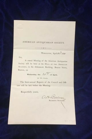 Massachusetts Governor Alexander Bullock - Rare Document Signed 1860 Antiquarian