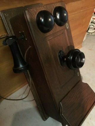 Vintage Antique Oak Wood Wall Telephone Hand Crank 1900 ' s 2