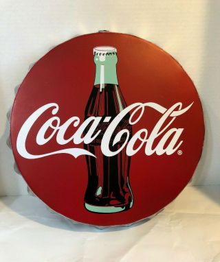 Coca - Cola Large Bottle Cap Vintage Look Tin Metal Wall Hanging Decor Sign 13.  5”