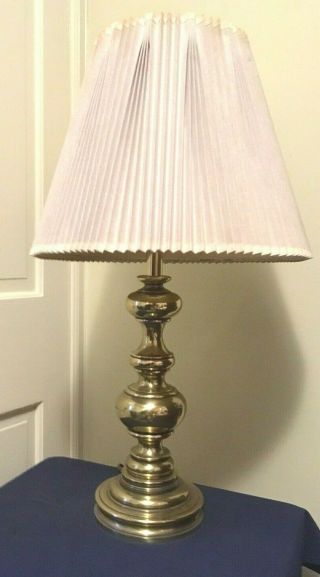 Vintage Stiffel Brass Lamp With Pleated Shade 3 Way Switch