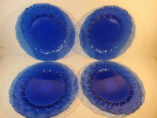 Vintage Avon Royal Sapphire Glass 10 - 5/8 " Dinner Plate Cobalt Blue Set Of 4