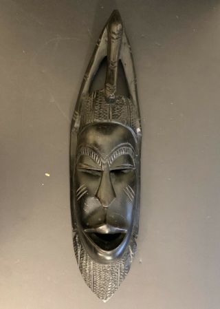 Vintage African Ebony Solid Wood Hand Carved Wood Mask Wall Decor