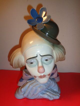 Vintage Lladro Pensive Clown Head/bust Figurine Made In Spain (11 By 7 By 7