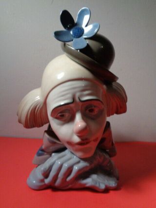 Vintage Lladro Pensive Clown Head/Bust Figurine Made in Spain (11 by 7 by 7 2