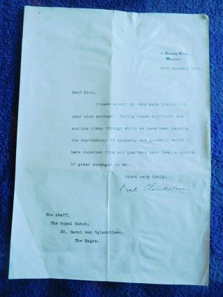 Prime Minister Neville Chamberlain Letter