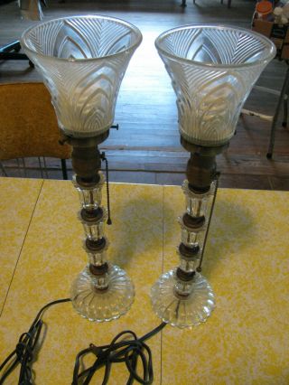 Vintage - Tall Table Lamps - Set Of 2 - Stacked Glass - 19 1/4 " High With Shades -