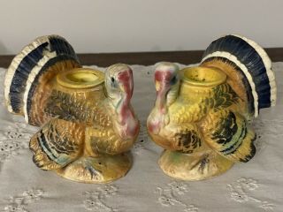 Vintage Napcoware C 5988 Ceramic Turkey Candle Holders Thanksgiving Decor