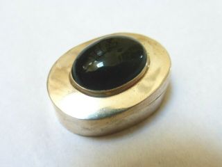 Vintage Small Sterling Silver Pill Box With Onyx Stone