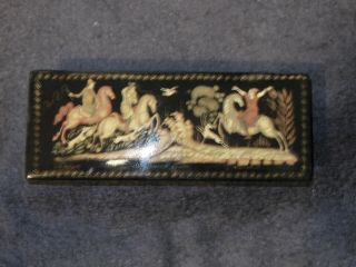 Russian Black Lacquer Box Hand Painted Artist Signed