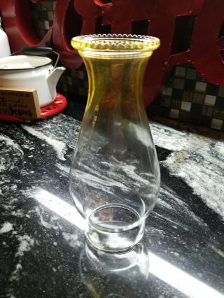 Vintage Clear Glass Oil Hurricane Lamp Chimney 8.  75 " Orange Tint Hobnail Top