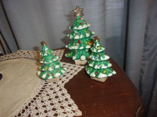 Vintage Napco Christmas Tree Salt And Pepper Shakers Tooth Pick Holder Tree