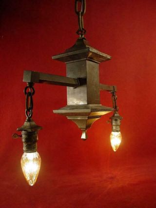 Antique Vintage Arts And Crafts Mission Hanging Chandelier Light