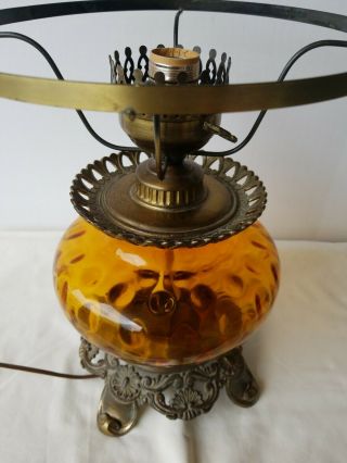 Vintage Amber Glass Gone With The Wind Hurricane Parlor Table Lamp Night Light