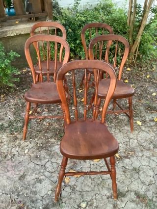 Vtg Mid Century Tell City Maple Chairs 2022 Set Of 5 Petite Hard Maple Chairs