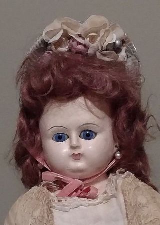 Antique 21 " Wax Over Papier Mache Doll,  Antique Clothing