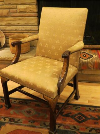 Antique Baker George Iii Gainsborough Mahogany & Gilt Upholstered Armchair
