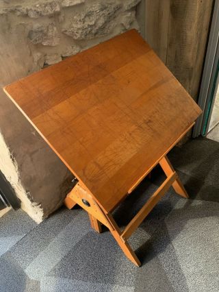Vintage Anco Bilt Industrial Drafting Art Desk Table - Wood,  Cast Iron 23 X 31