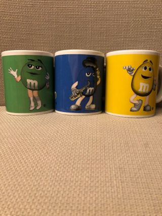 Htf Rare M&m`s Coffee Mugs Cups Set Of 3 - Yellow / Blue / Green/ Fun Gift 2002