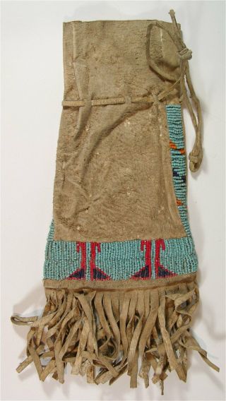 Ca1920s Native American Sioux Indian Bead Decorated Hide Tobacco Bag Beaded Bag