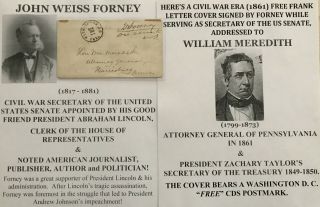 President Lincoln Civil War Secretary Us Senate Signed Frank Letter Cover