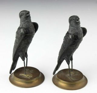 Vintage Victorian Macabre Style Cast Lead Black Birds On Brass Bases Lma