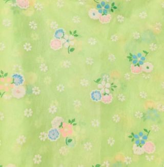 Vtg Flocked Floral Fabric Pale Sheer Green Colorful Daisy Flowers 44” X 30”