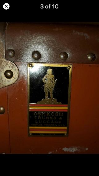 Antique Oshkosh Steamer Trunk Wardrobe Vintage Luggage Travel Train Steampunk