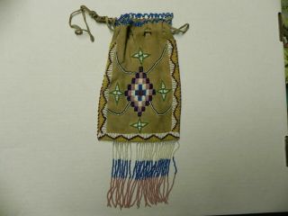Antique Native American Hand Beaded Double Sided Purse 100 Years Old