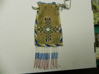 Antique Native American Hand beaded double sided purse 100 years old 3