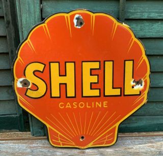 Vintage Shell Gas Porcelain Sign Oil Gasoline Pump Lubester
