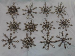 12 Vintage Mercury Glass Garland Made Into Snowflake Ornaments Silver