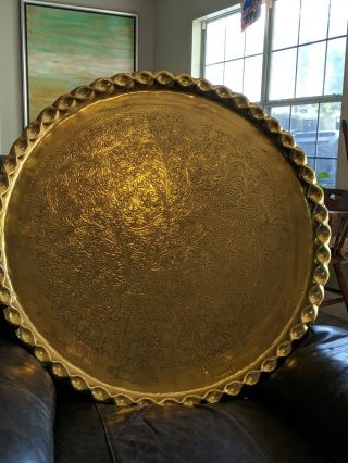 Large Vintage Brass Tray Coffee Table On Midcentury Folding Base