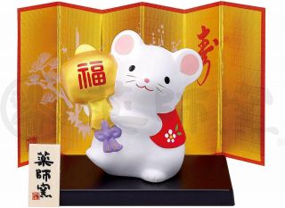 Pottery Happy 2020 Zodiac Eto Mouse Rat Ornament 58 White Mallet 70mm From Japan
