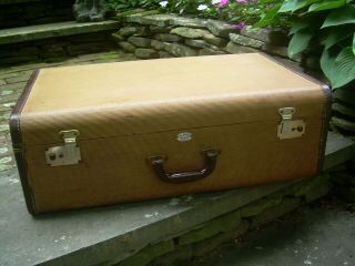 Vtg Kleber Luggage Suitcase 26 X 16 X 9 Brown Tweed Leather Binding Inside