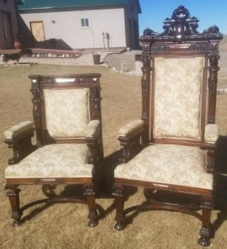 R J Horner Style,  Breasted Lady,  Antique Carved Mahogany Chairs,  Texas History