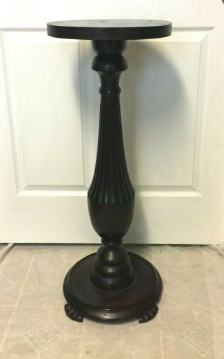 Antique Carved Solid Mahogany Wood Round Turned Pedestal Plant Stand -
