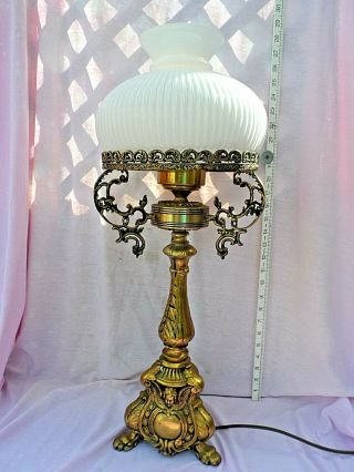 Antique Victorian Cast Brass Gas Table Lamp Rewired & Converted To Electric Gwo