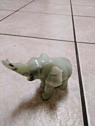 Chinese Green Jade Carved Elephant Figurine Vintage Unique 4.  75 X 3.  25 Rare