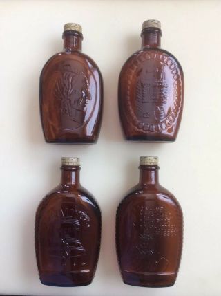 Log Cabin Amber Syrup Bottles - Vintage 1970’s Set Of 4