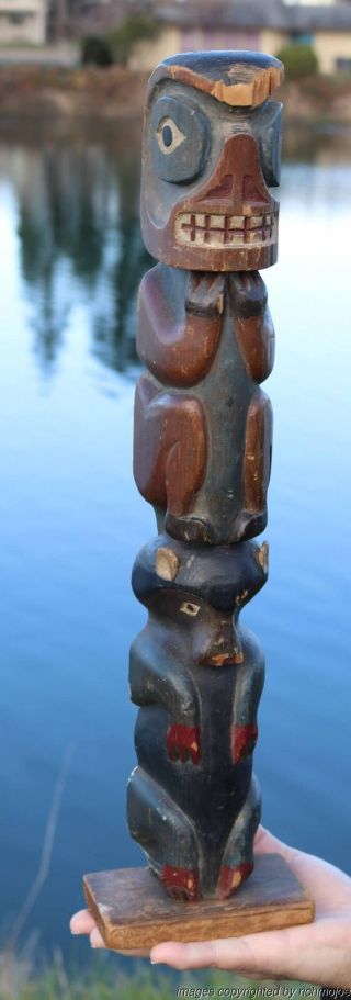 Fine Old Northwest Coast Nuu - Chah - Nulth Kwakiutl Indian Cedar Totem C1910