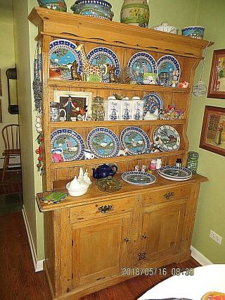 Antique English Cabinet Wormy Wood Natural Finish Kitchen Cupboard Display