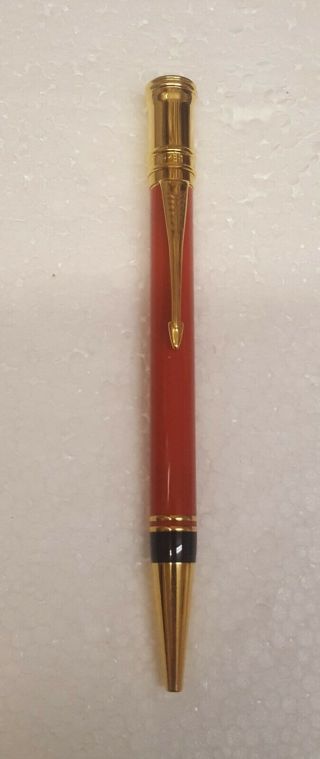 Vintage Parker Duofold Orange Ball Point Pen With Gold Trim