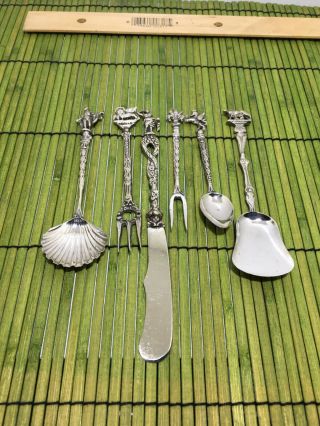Vintage Demitasse Silver Plated Set Of 6 Silverwear Stamped Italy Knife Spoon,