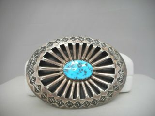 Vintage L.  (larson) Blackgoat Navajo Sterling Silver And Turquoise Belt Buckle
