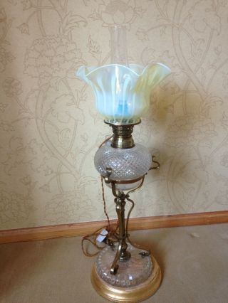 Art Nouveau Converted Lamp Brass And Glass